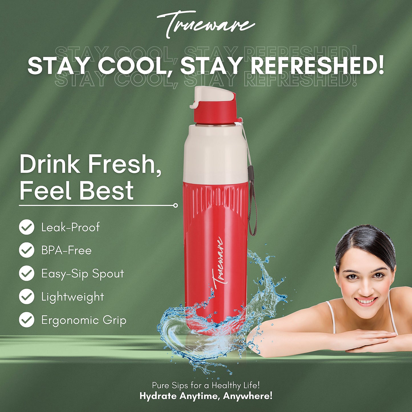 Aqua Snow 900 Inner SS- Insulated Water Bottle (AQA-SNOW-900SS-Red)