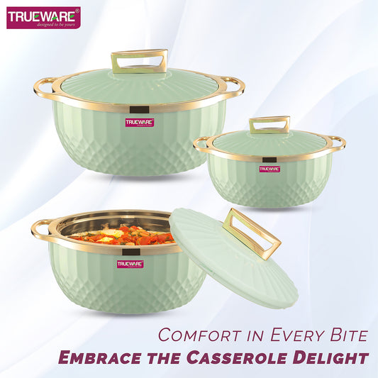 Krystal Inner Steel Casserole Set Of 3, 750 Ml,1000 Ml & 1500 Ml | Pu Insulated