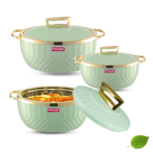 Krystal Inner Steel Casserole Set Of 3, 1000 Ml, 1500 Ml & 2500 Ml | Pu Insulated