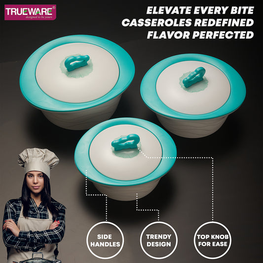 Zinna Impluse Casserole Set Of 3,750Ml/1000Ml/1500Ml Inner Steel