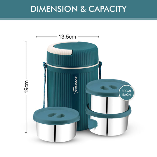 Grub 3 Double Wall Insulated Hot Lunch Box With 3 Ss Container 300 Ml Each