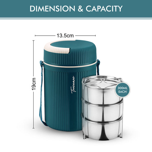 Quick Meal 3 Insulated Thermoware Hot Lunch Box With 3 Ss Container 300 Ml Each