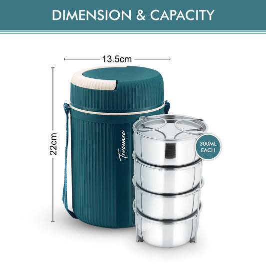 Quick Meal 4 Insulated Thermoware Hot Lunch Box With 4 Ss Container 300 Ml Each