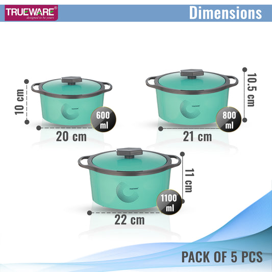 Orchid Casserole | Set Of 5 | 600, 600, 800, 800 & 1100 Ml | Thermoware