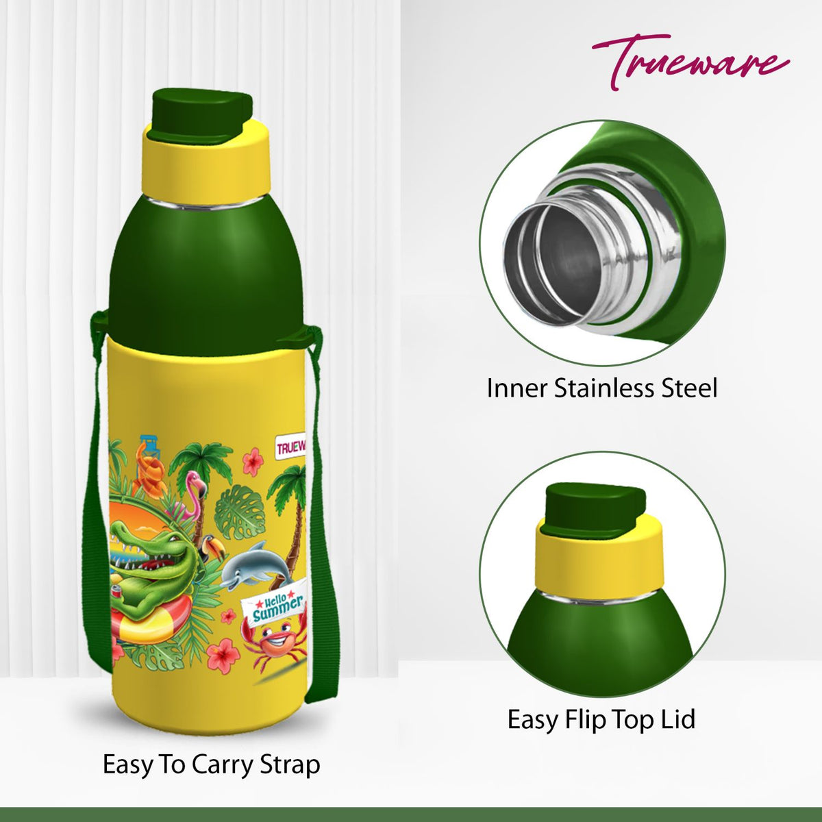 Trueware Aqua Sip Junior Inner Stainless Steel Kids Water Bottle | 520 ml