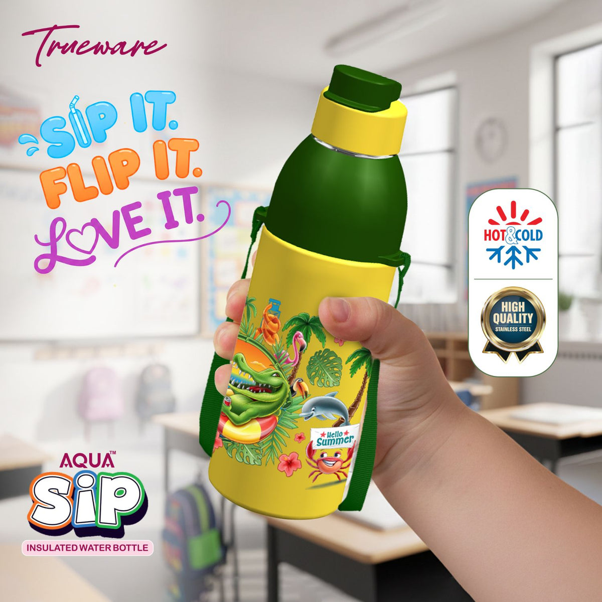 Trueware Aqua Sip Junior Inner Stainless Steel Kids Water Bottle | 520 ml