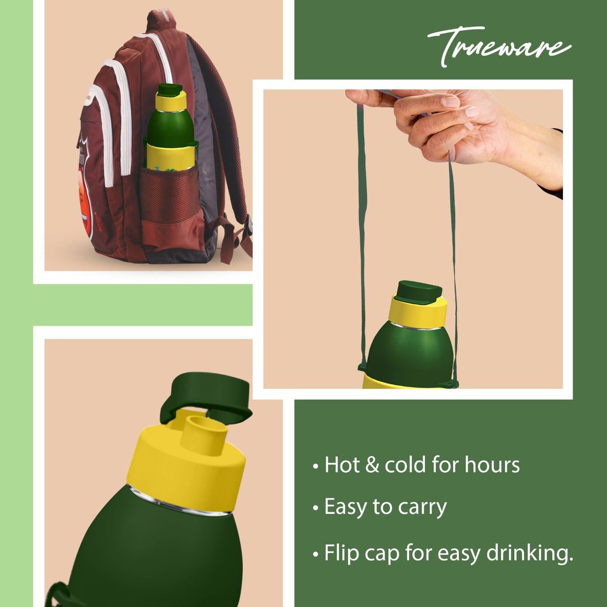 Trueware Aqua Sip Junior Inner Stainless Steel Kids Water Bottle | 520 ml