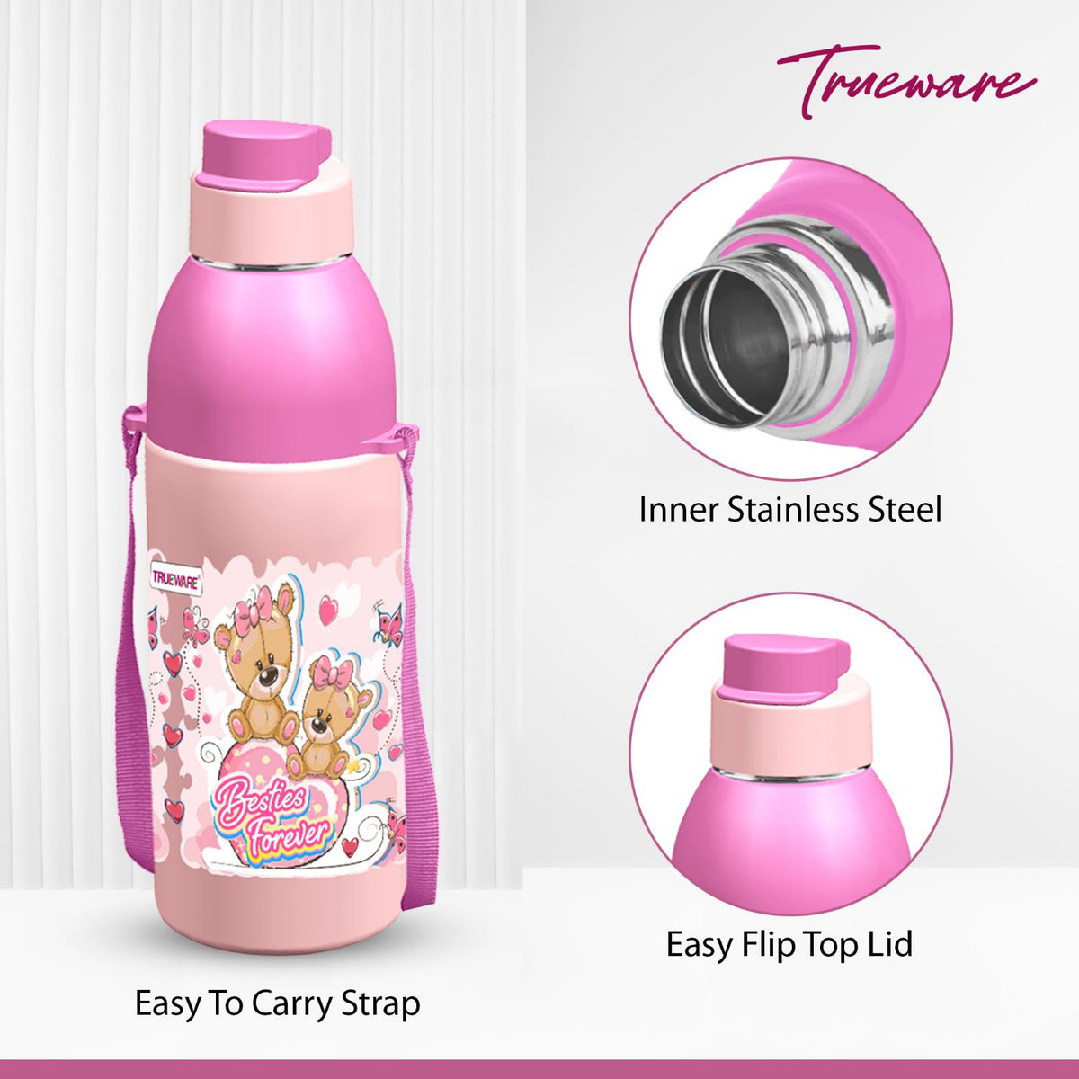Trueware Aqua Sip Junior Inner Stainless Steel Kids Water Bottle | 520 ml