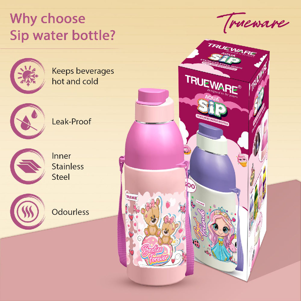 Trueware Aqua Sip Junior Inner Stainless Steel Kids Water Bottle | 520 ml