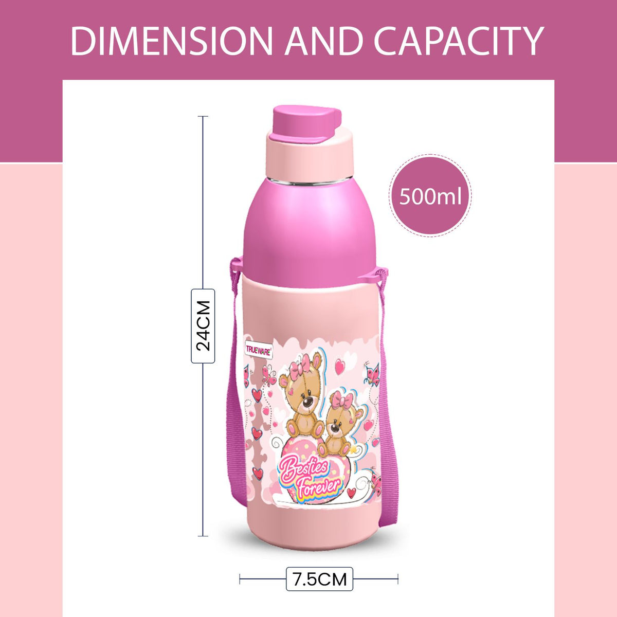Trueware Aqua Sip Junior Inner Stainless Steel Kids Water Bottle | 520 ml