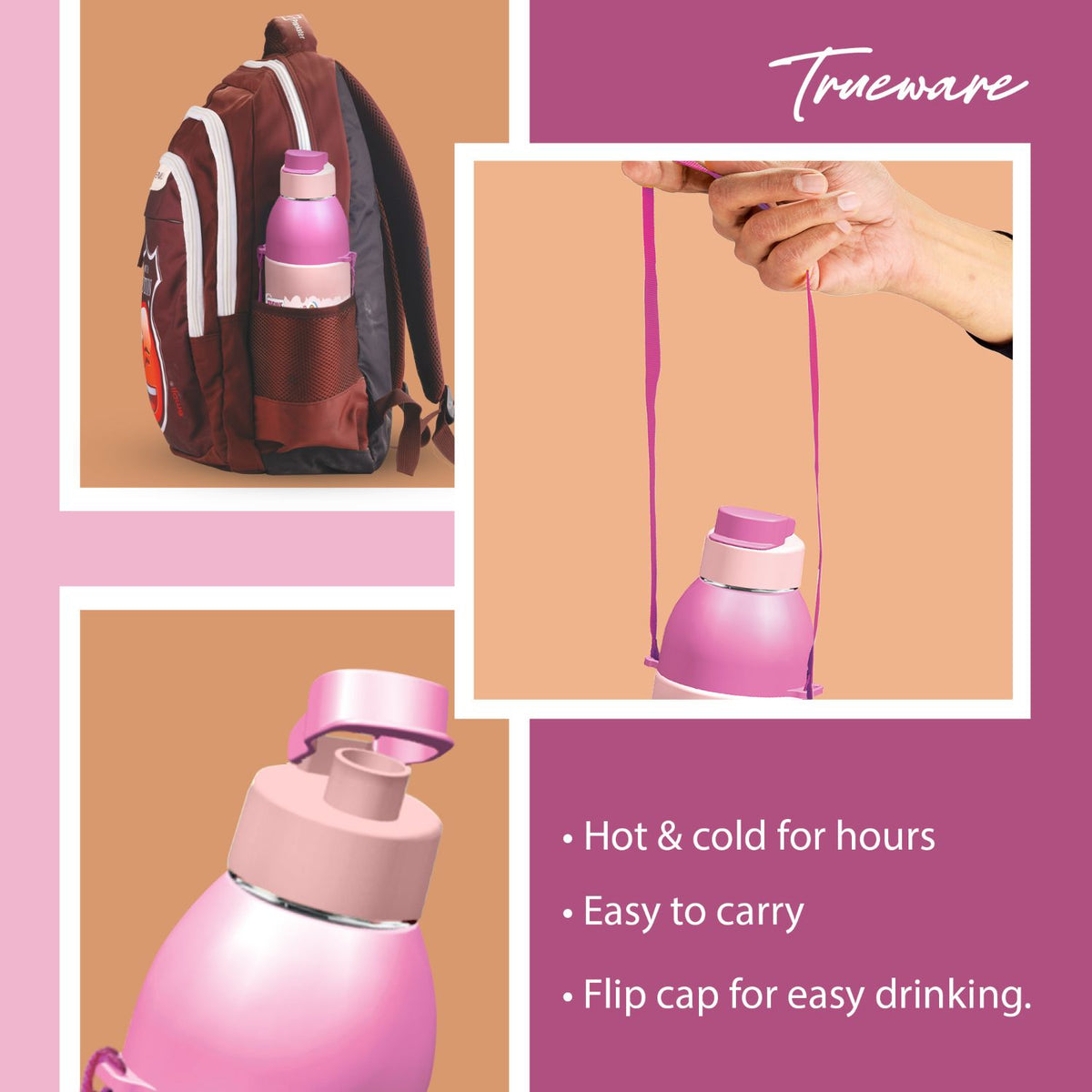 Trueware Aqua Sip Junior Inner Stainless Steel Kids Water Bottle | 520 ml