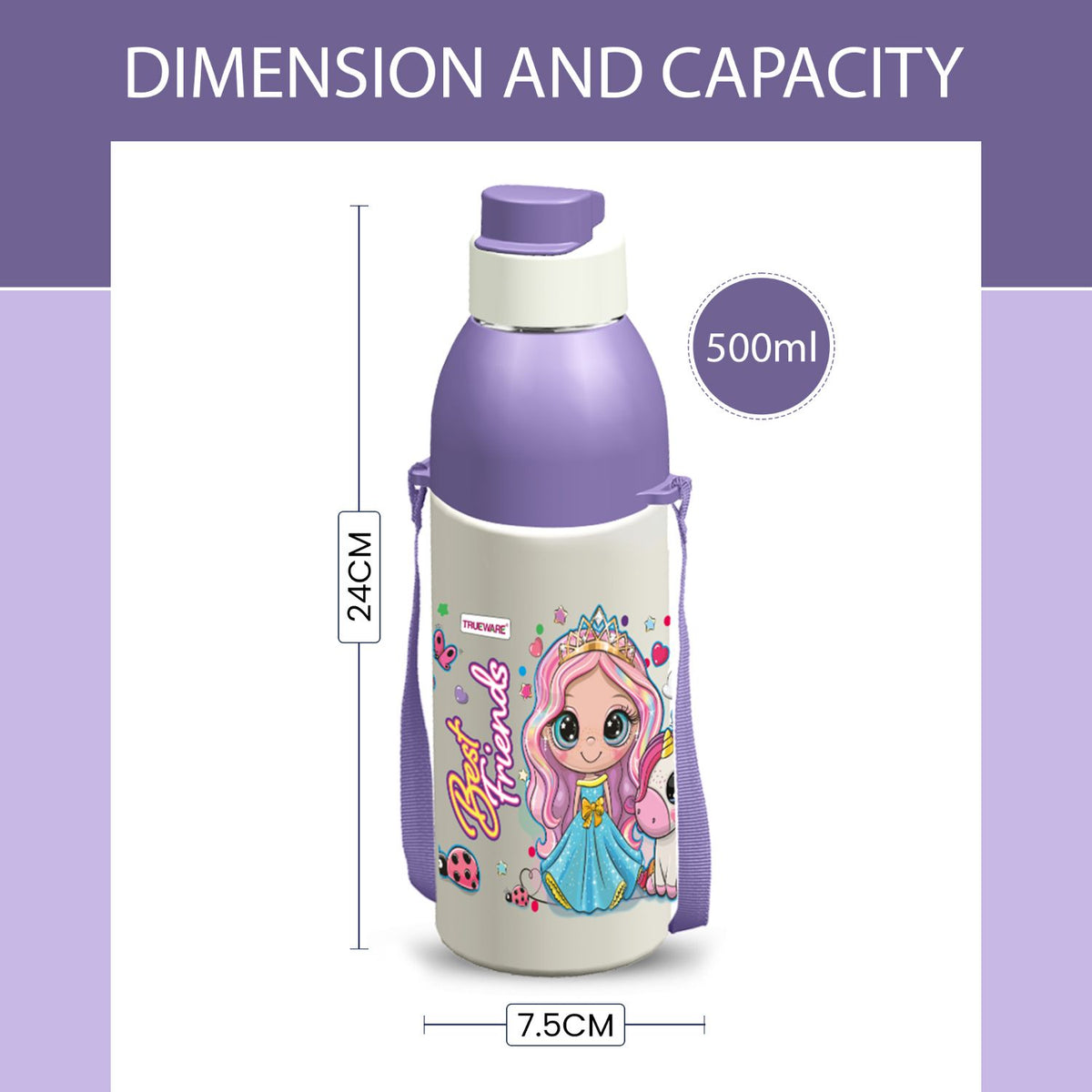 Trueware Aqua Sip Junior Inner Stainless Steel Kids Water Bottle | 520 ml