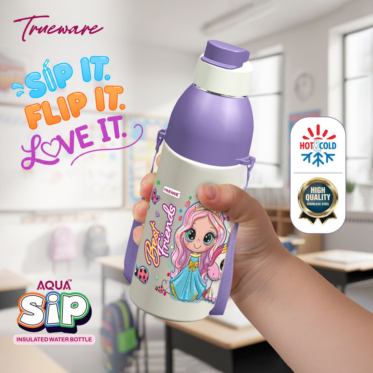 Trueware Aqua Sip Junior Inner Stainless Steel Kids Water Bottle | 520 ml