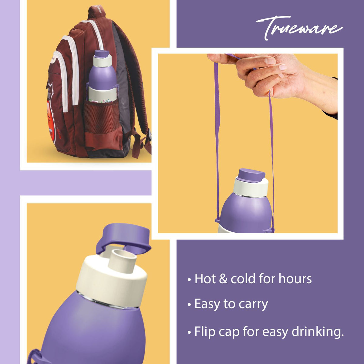 Trueware Aqua Sip Junior Inner Stainless Steel Kids Water Bottle | 520 ml