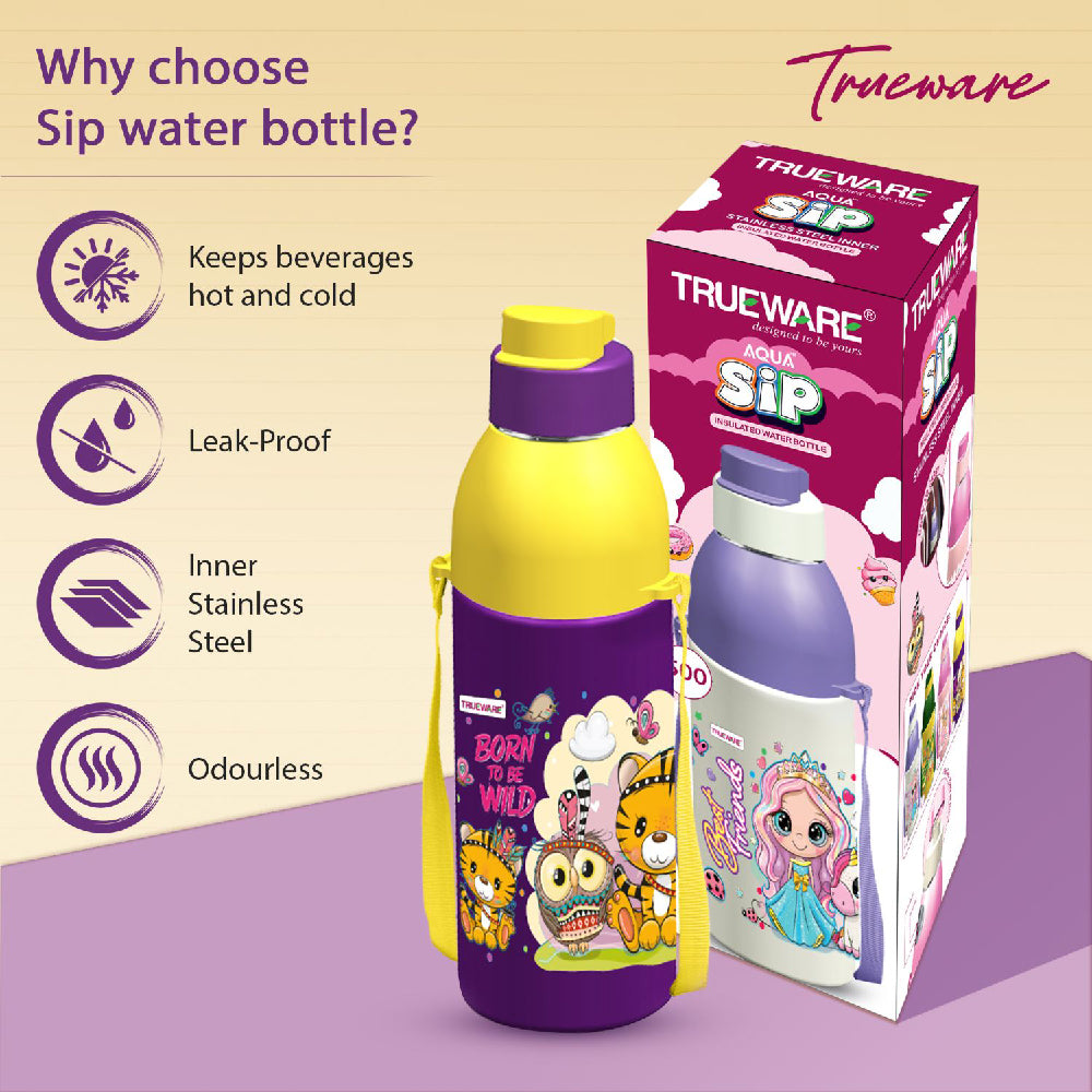 Trueware Aqua Sip Junior Inner Stainless Steel Kids Water Bottle | 520 ml
