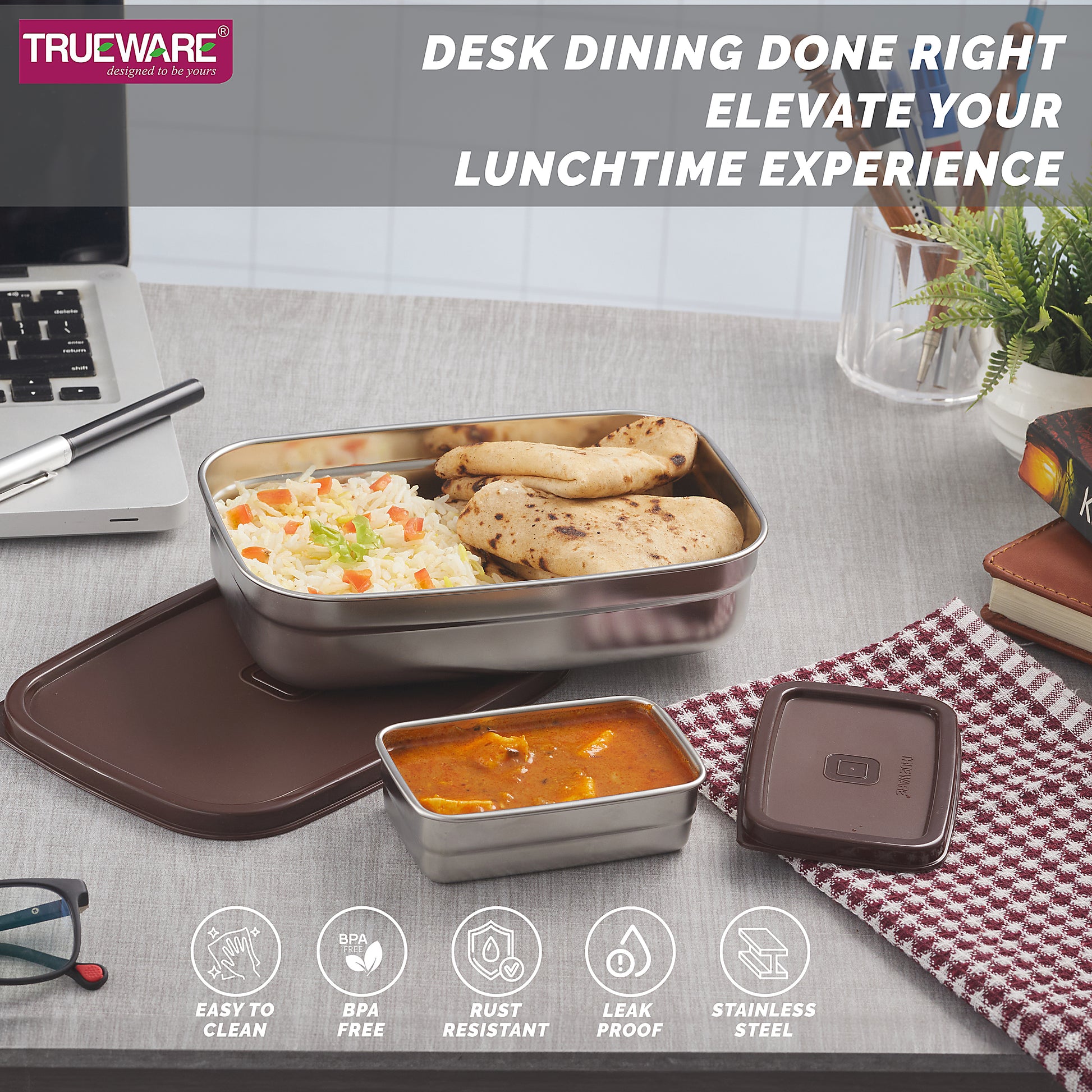 Trueware Bent Steel Stainless Steel Compact Big Steel Lunch Box