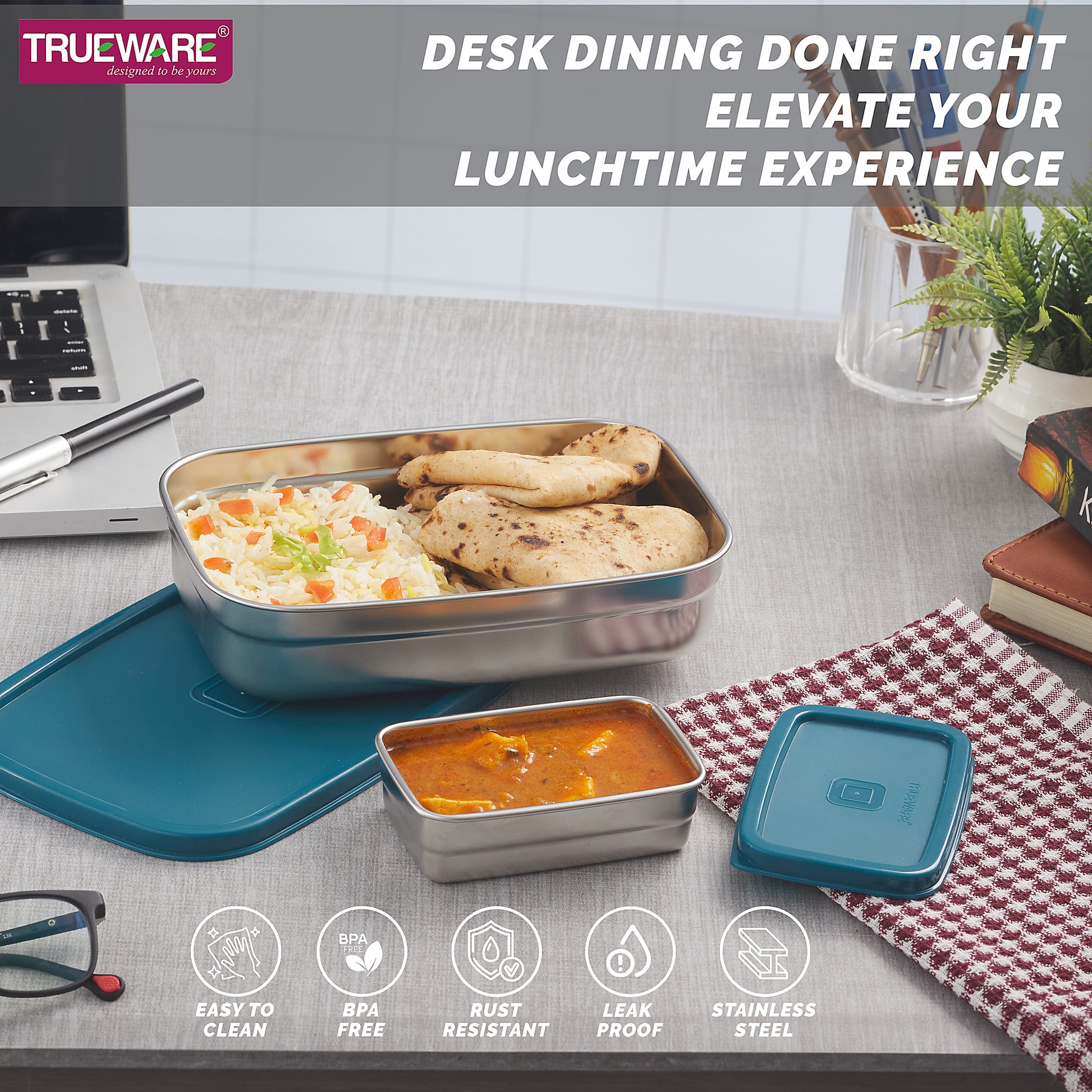 Trueware Bent Steel Stainless Steel Compact Big Steel Lunch Box