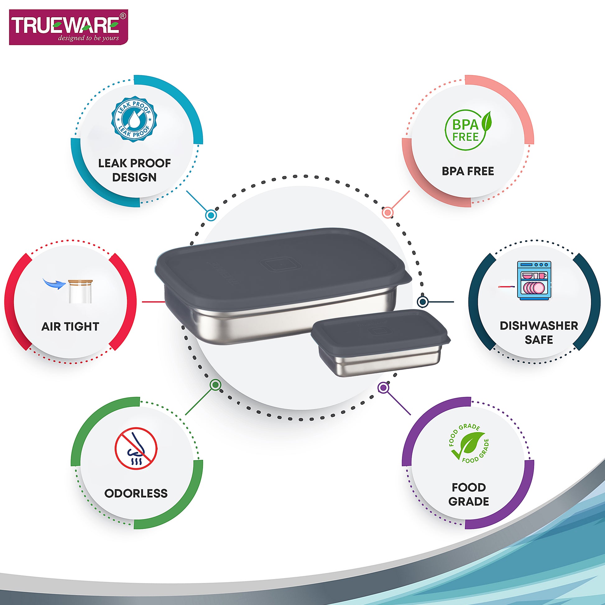 Trueware Bent Steel Stainless Steel Compact Big Steel Lunch Box