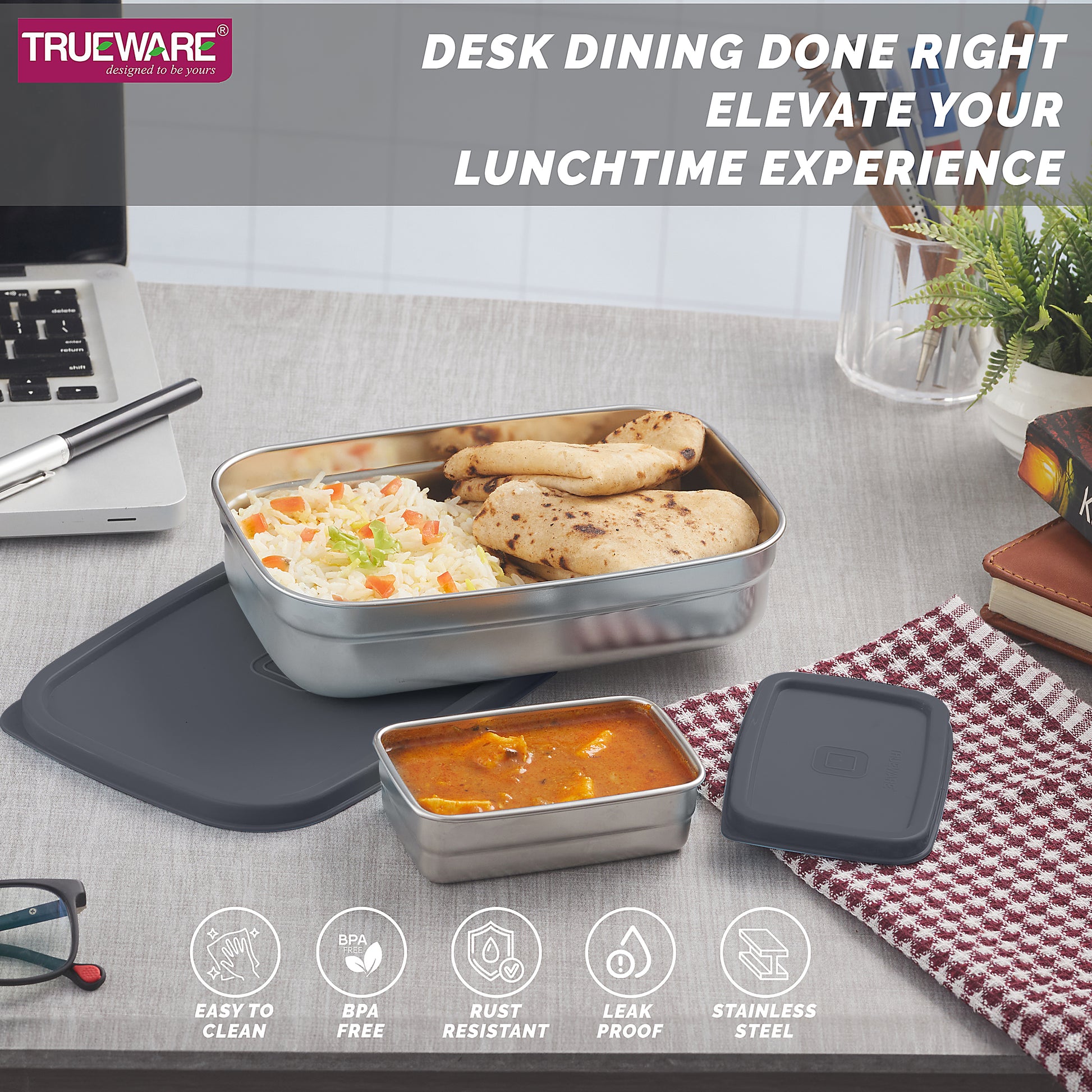 Trueware Bent Steel Stainless Steel Compact Big Steel Lunch Box