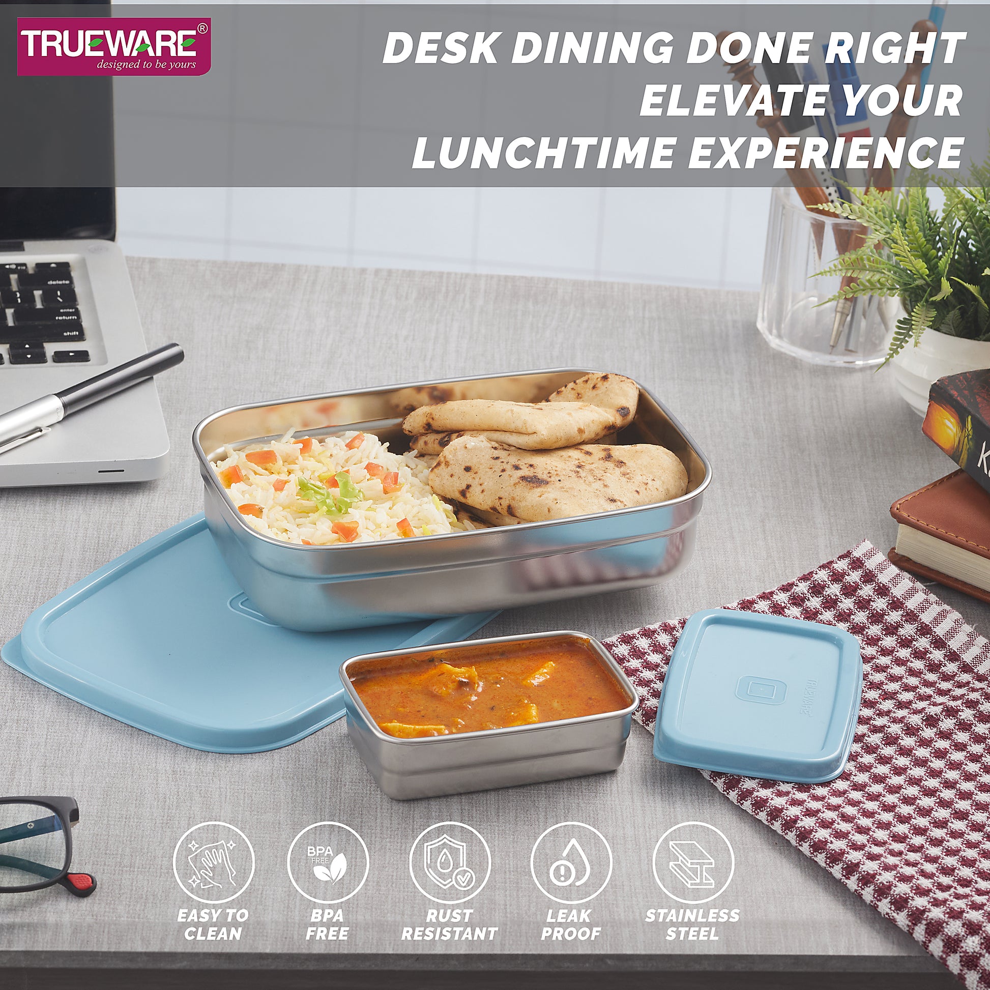 Trueware Bent Steel Stainless Steel Compact Big Steel Lunch Box