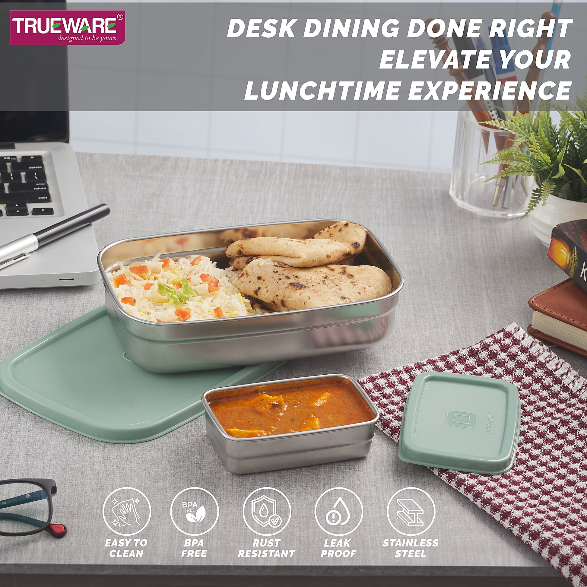 Trueware Bent Steel Stainless Steel Compact Big Steel Lunch Box