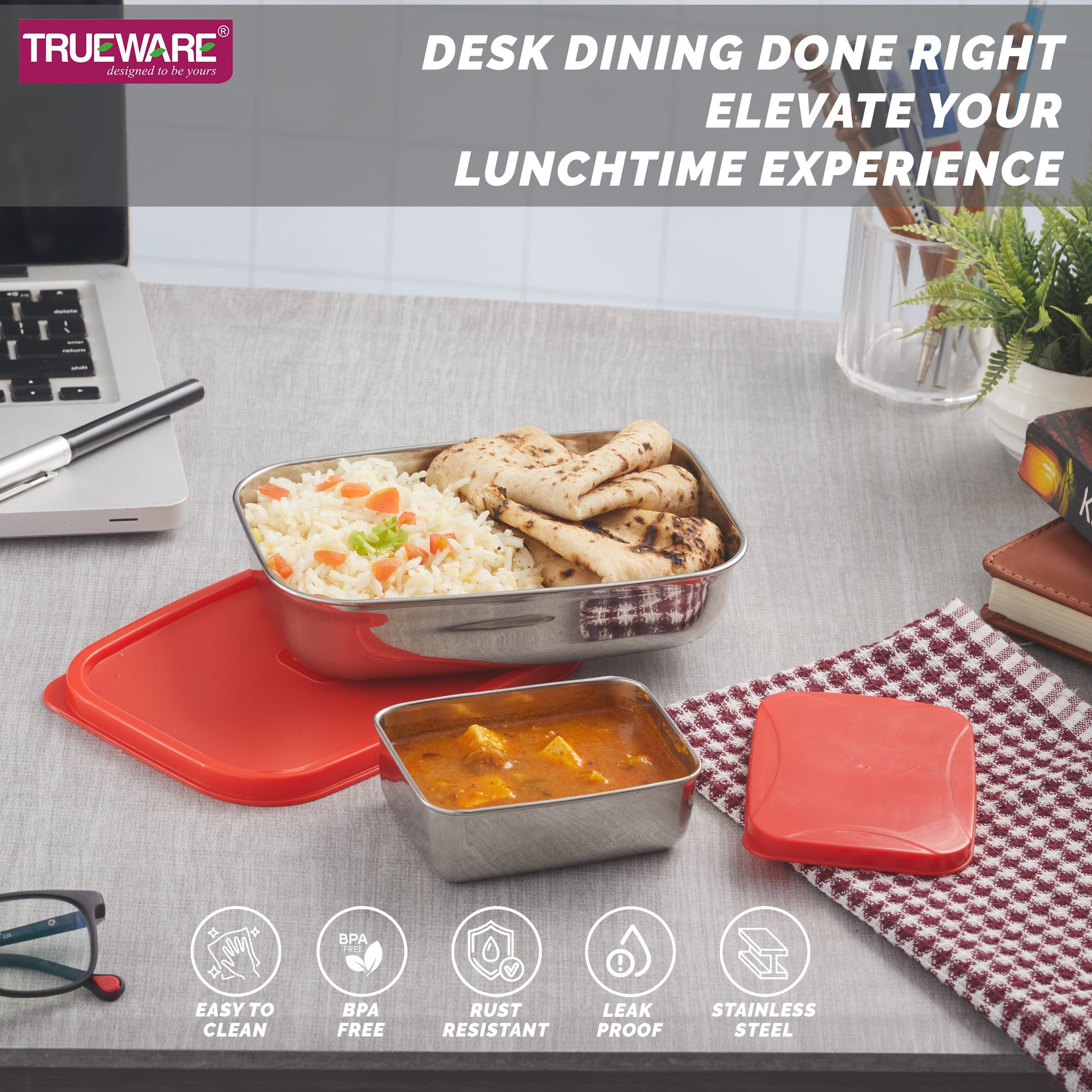 Trueware Bent Steel Stainless Steel Compact Big Steel Lunch Box