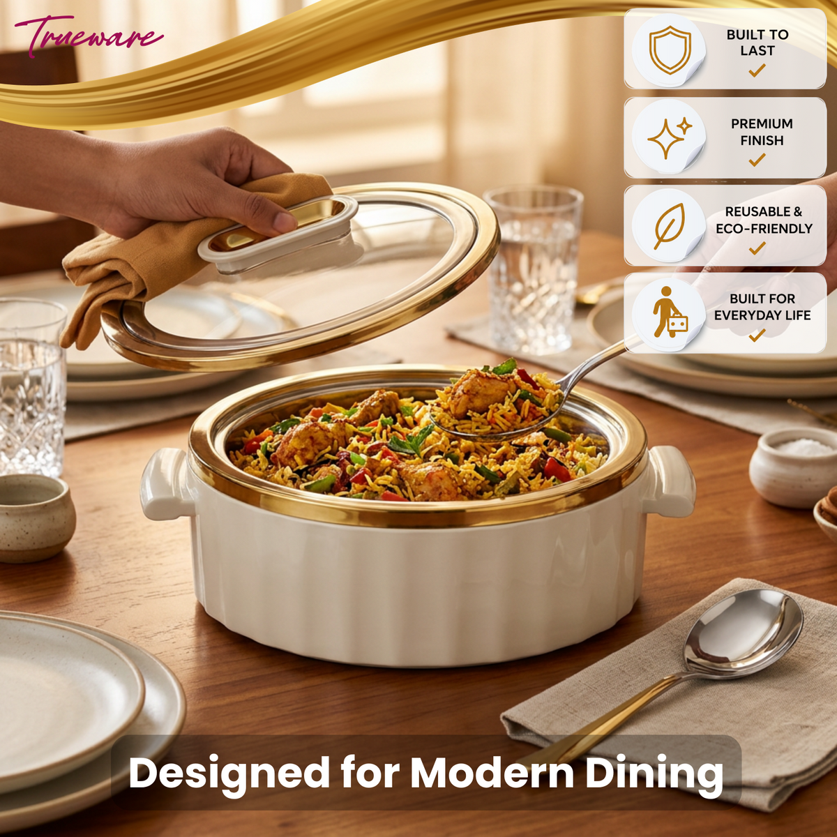 Trueware Celebration Glass Lid Casserole | 1300 ml