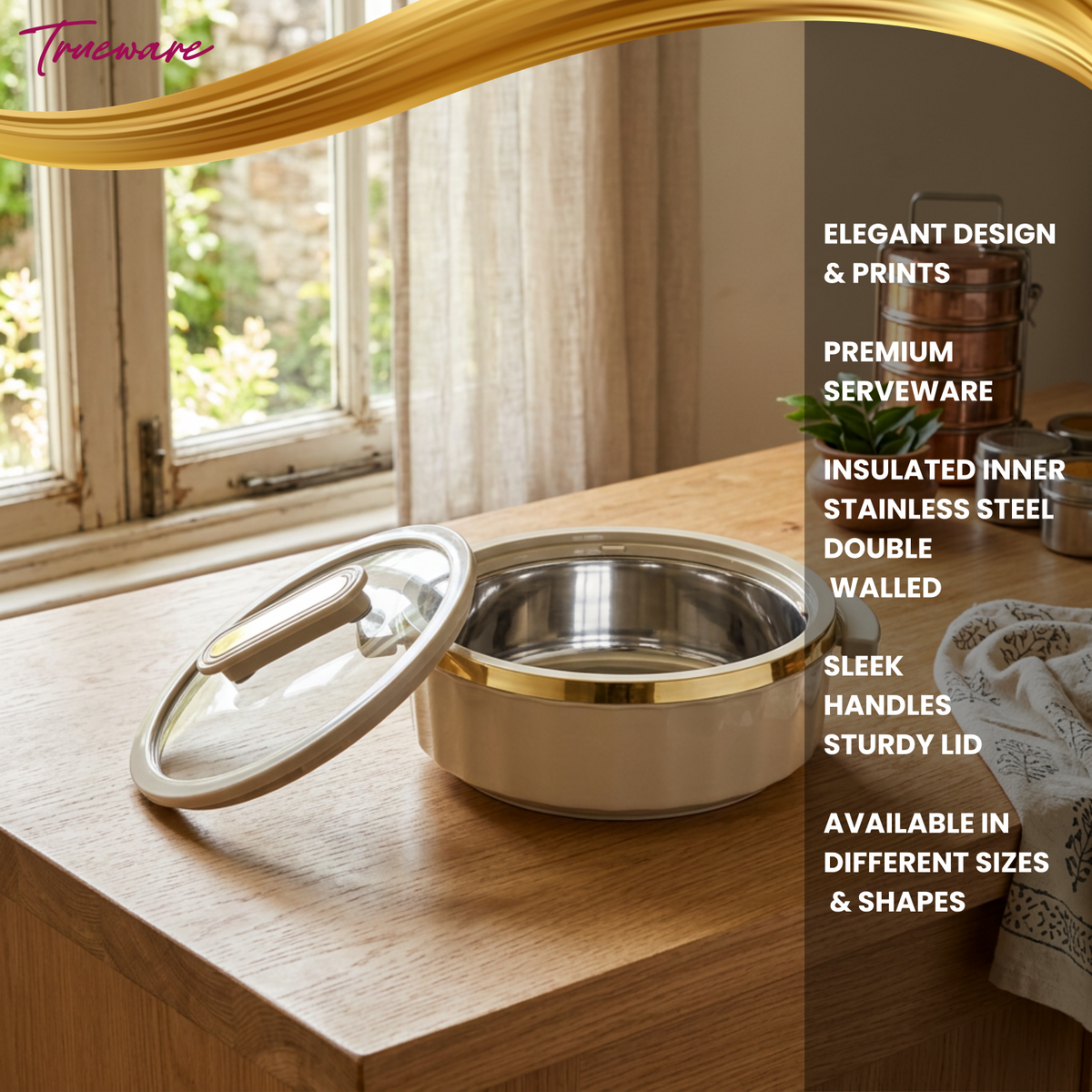 Trueware Celebration Glass Lid Casserole | 1300 ml