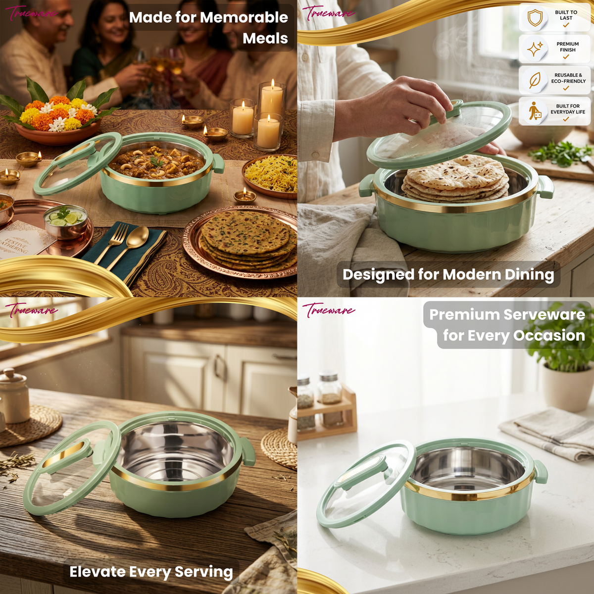 Trueware Celebration Glass Lid Casserole | 1300 ml