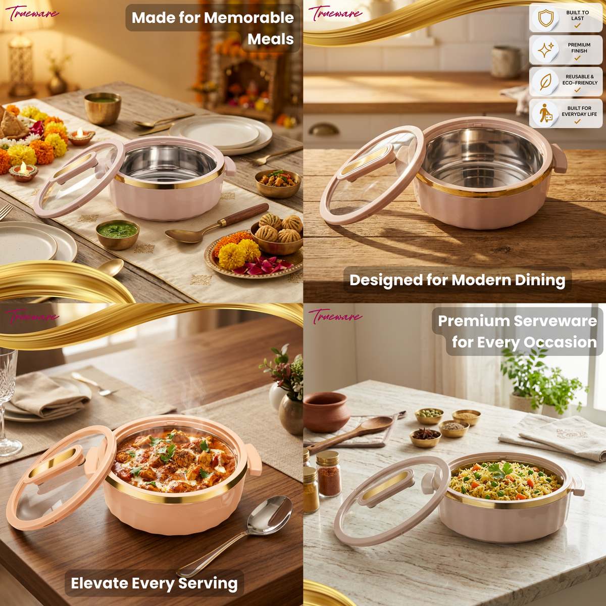 Trueware Celebration Glass Lid Casserole | 1300 ml