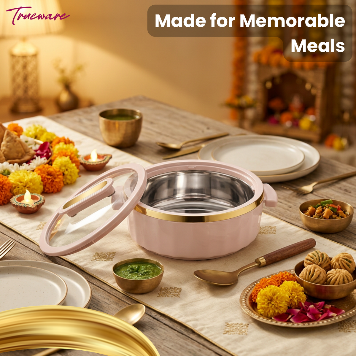 Trueware Celebration Glass Lid Casserole | 1300 ml