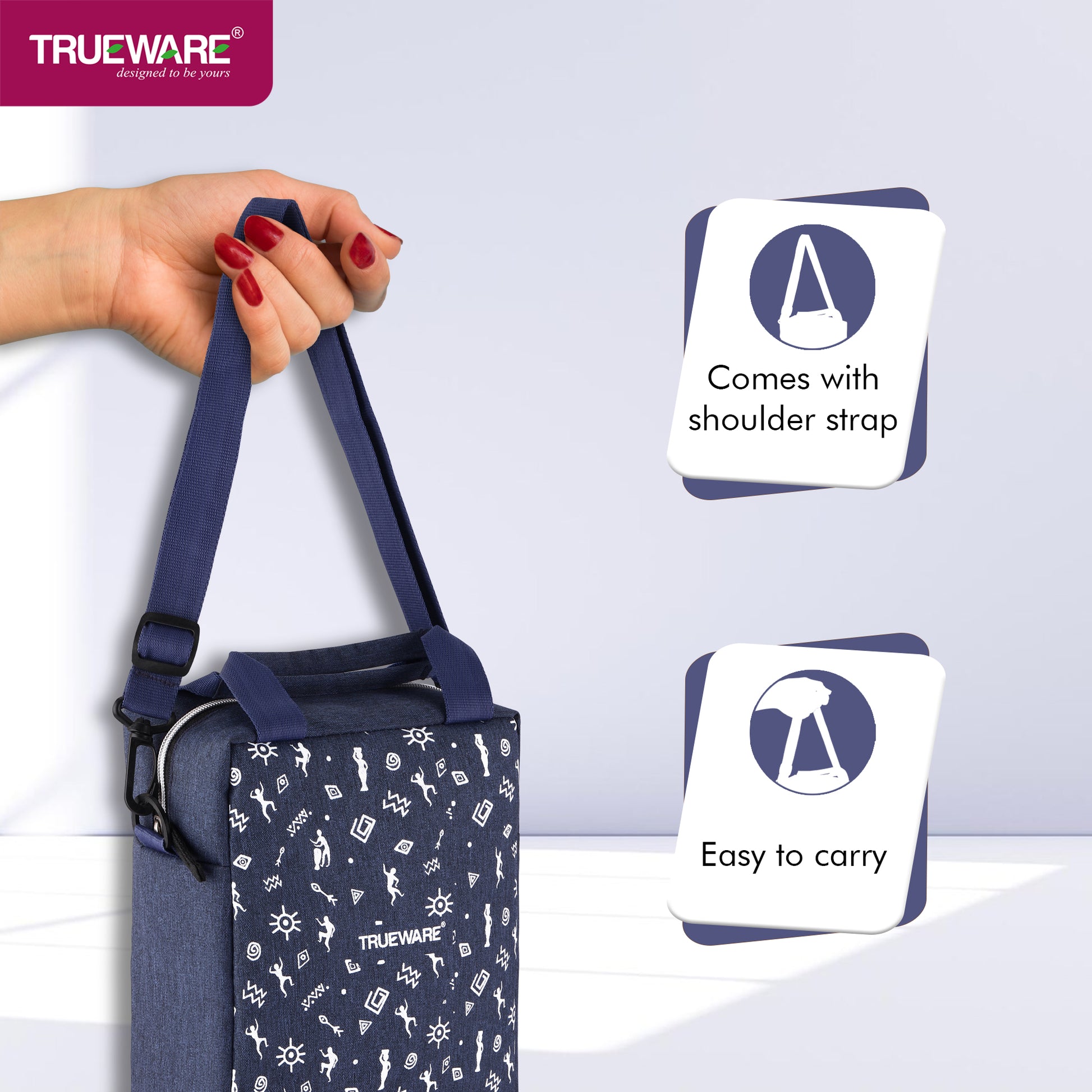 Trueware Crave Clip & Close Khadi Lunch Box with 3 Container 300ml & 1 Bottle 500ml | 3 Containers Lunch Box