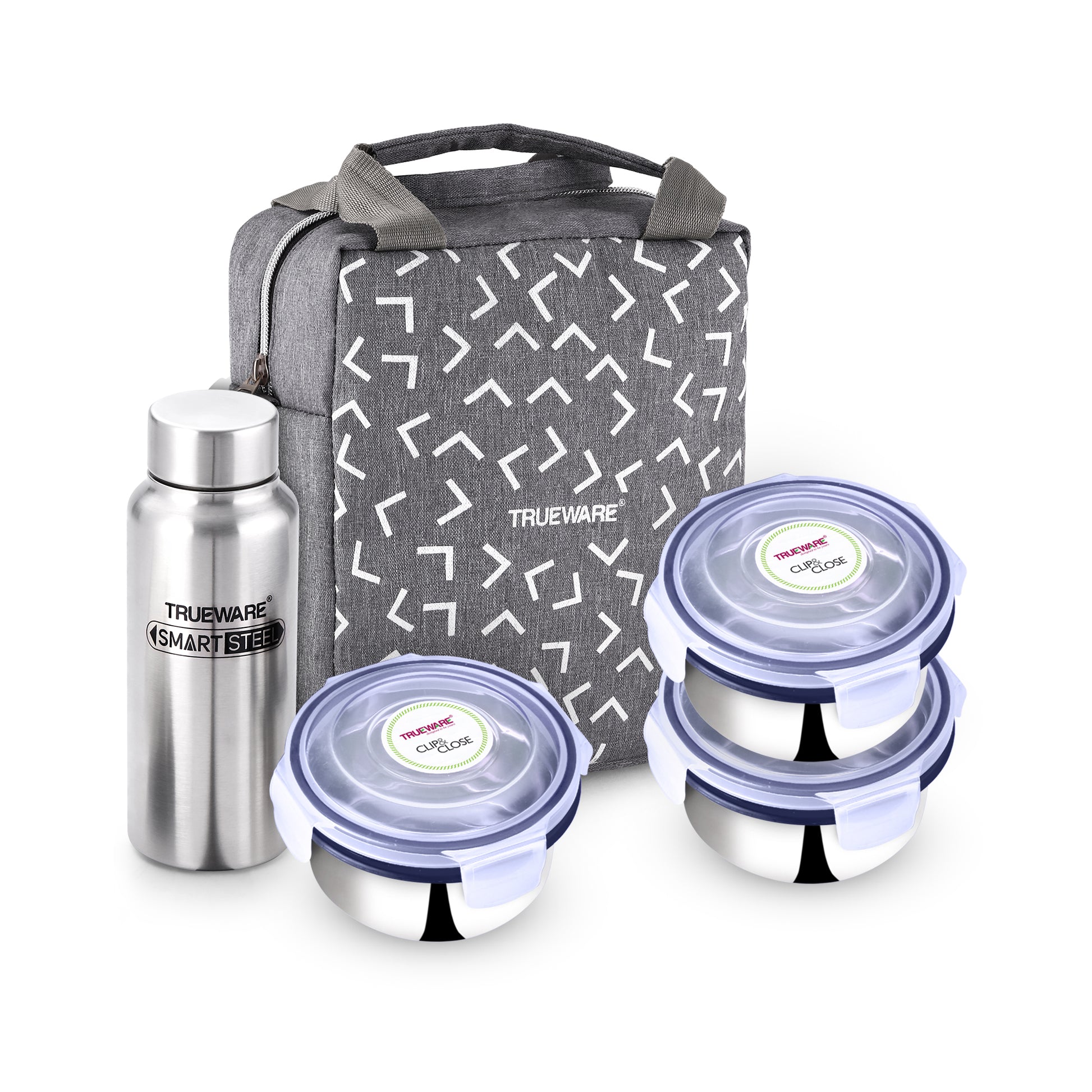 Trueware Crave Clip & Close Khadi Lunch Box with 3 Container 300ml & 1 Bottle 500ml | 3 Containers Lunch Box
