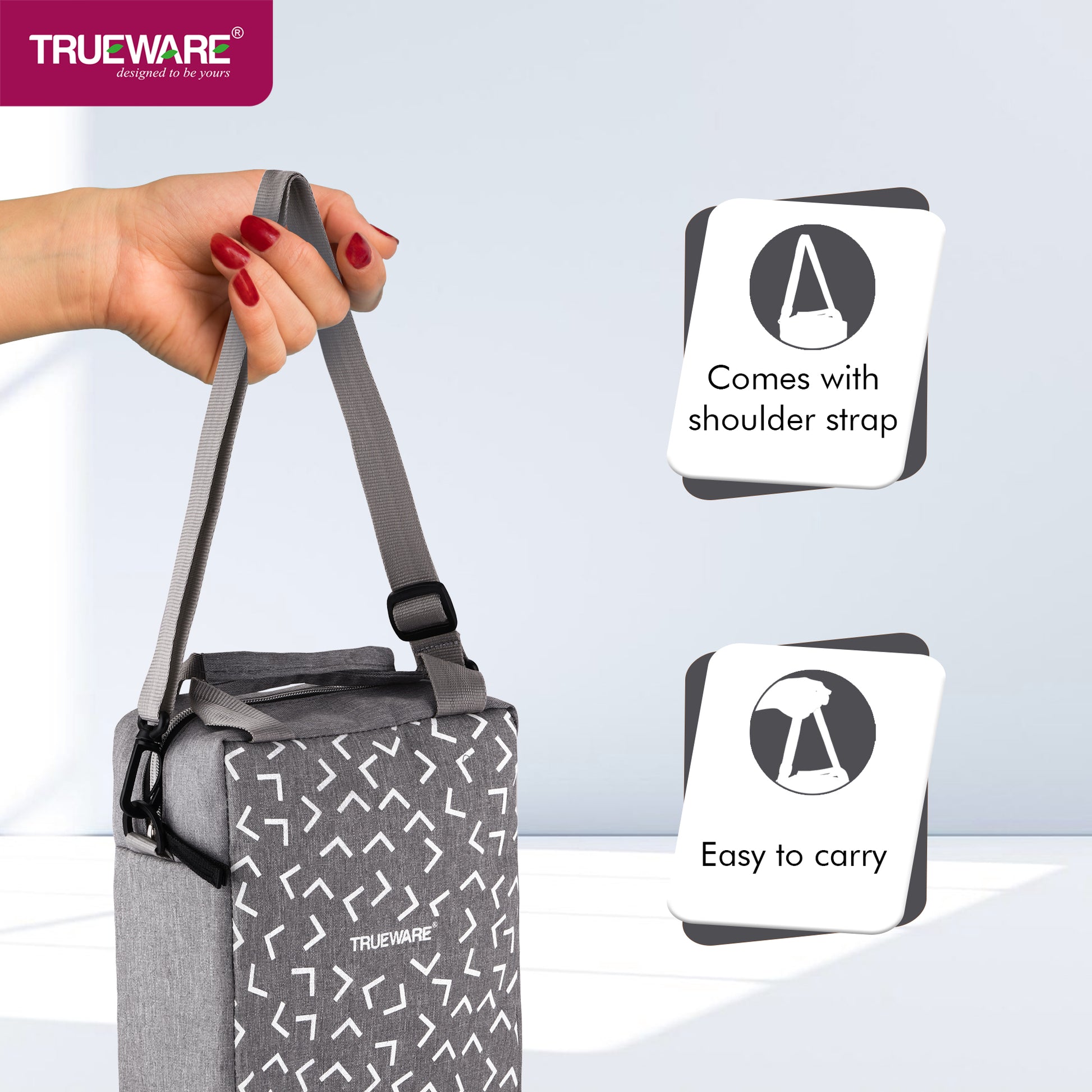Trueware Crave Clip & Close Khadi Lunch Box with 3 Container 300ml & 1 Bottle 500ml | 3 Containers Lunch Box