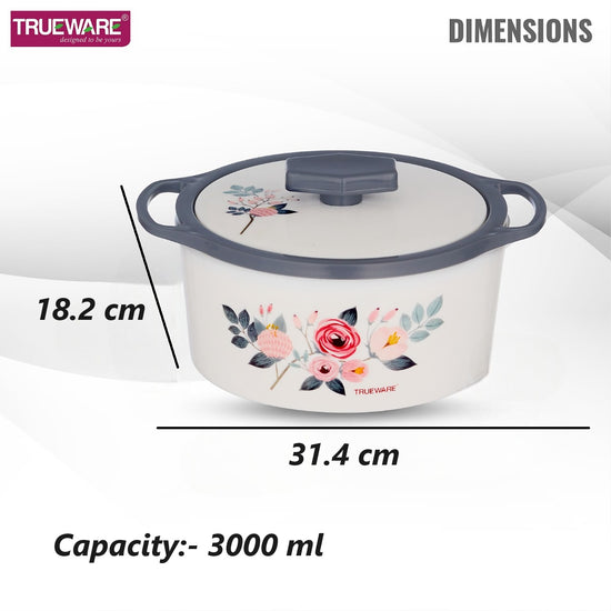 Floraa Casserole | 3000 Ml | Thermoware Casserole | Bpa Free | Inner Steel Outer Plastic