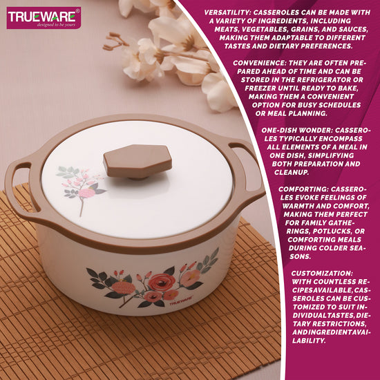 Floraa Casserole | 3000 Ml | Thermoware Casserole | Bpa Free | Inner Steel Outer Plastic