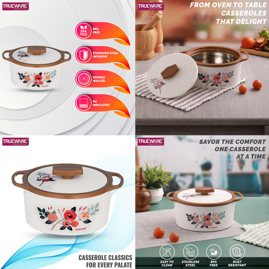 Floraa Casserole | 3000 Ml | Thermoware Casserole | Bpa Free | Inner Steel Outer Plastic