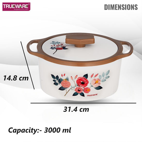 Floraa Casserole | 3000 Ml | Thermoware Casserole | Bpa Free | Inner Steel Outer Plastic