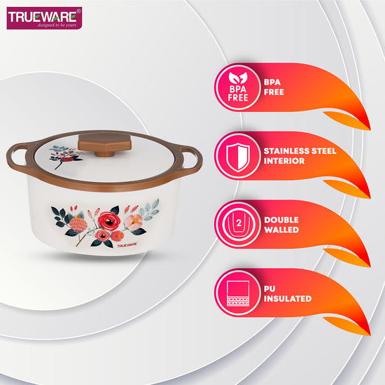 Floraa Casserole | 3000 Ml | Thermoware Casserole | Bpa Free | Inner Steel Outer Plastic