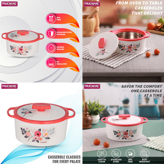 Floraa Casserole | 3000 Ml | Thermoware Casserole | Bpa Free | Inner Steel Outer Plastic