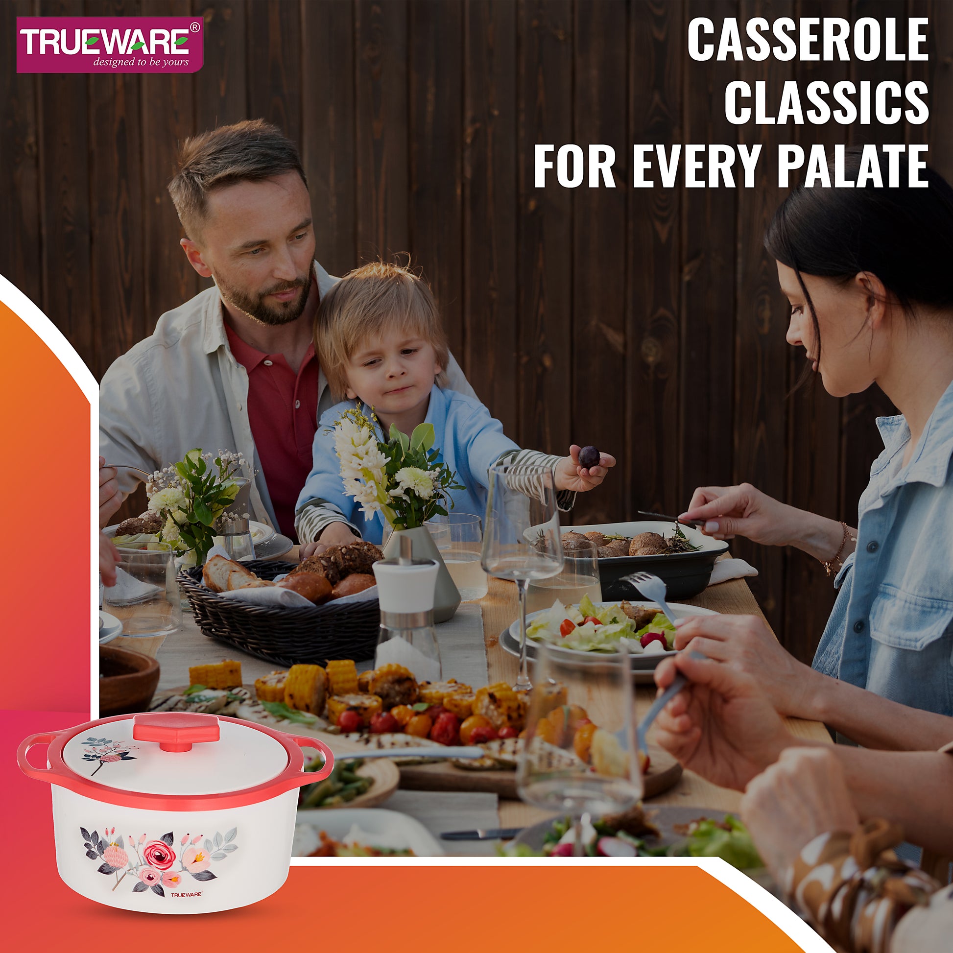 Floraa Casserole | 3000 Ml | Thermoware Casserole | Bpa Free | Inner Steel Outer Plastic