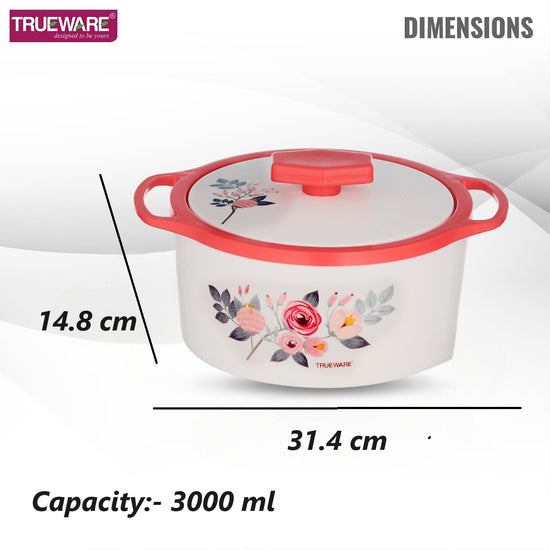 Floraa Casserole | 3000 Ml | Thermoware Casserole | Bpa Free | Inner Steel Outer Plastic
