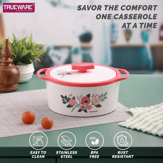 Floraa Casserole | 3000 Ml | Thermoware Casserole | Bpa Free | Inner Steel Outer Plastic
