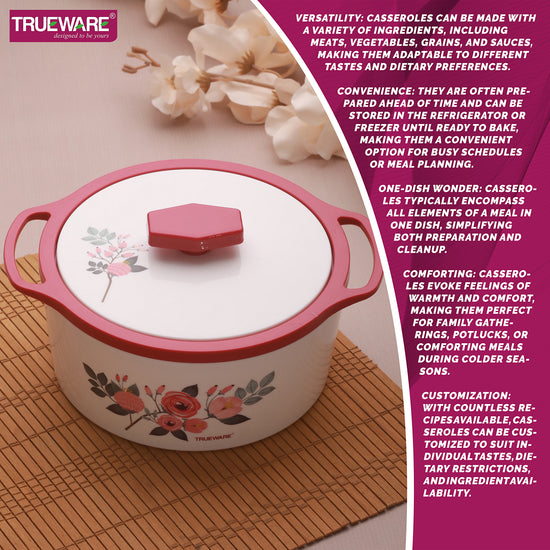 Floraa Casserole | 3000 Ml | Thermoware Casserole | Bpa Free | Inner Steel Outer Plastic