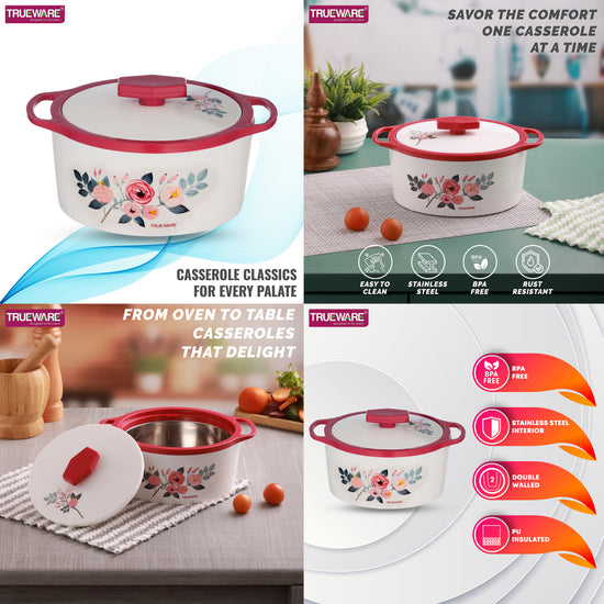 Floraa Casserole | 3000 Ml | Thermoware Casserole | Bpa Free | Inner Steel Outer Plastic