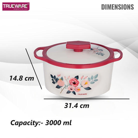 Floraa Casserole | 3000 Ml | Thermoware Casserole | Bpa Free | Inner Steel Outer Plastic