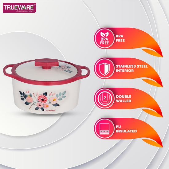 Floraa Casserole | 3000 Ml | Thermoware Casserole | Bpa Free | Inner Steel Outer Plastic