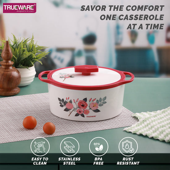 Floraa Casserole | 3000 Ml | Thermoware Casserole | Bpa Free | Inner Steel Outer Plastic