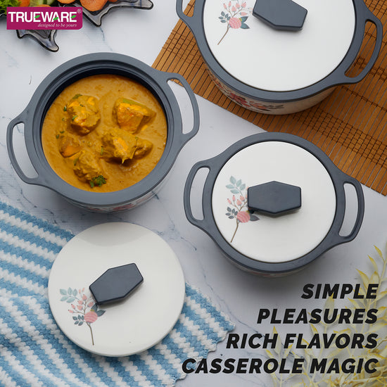 Trueware Floraa Casserole | Set of 3 | 750, 1000 & 1500 ML | Thermoware Casserole
