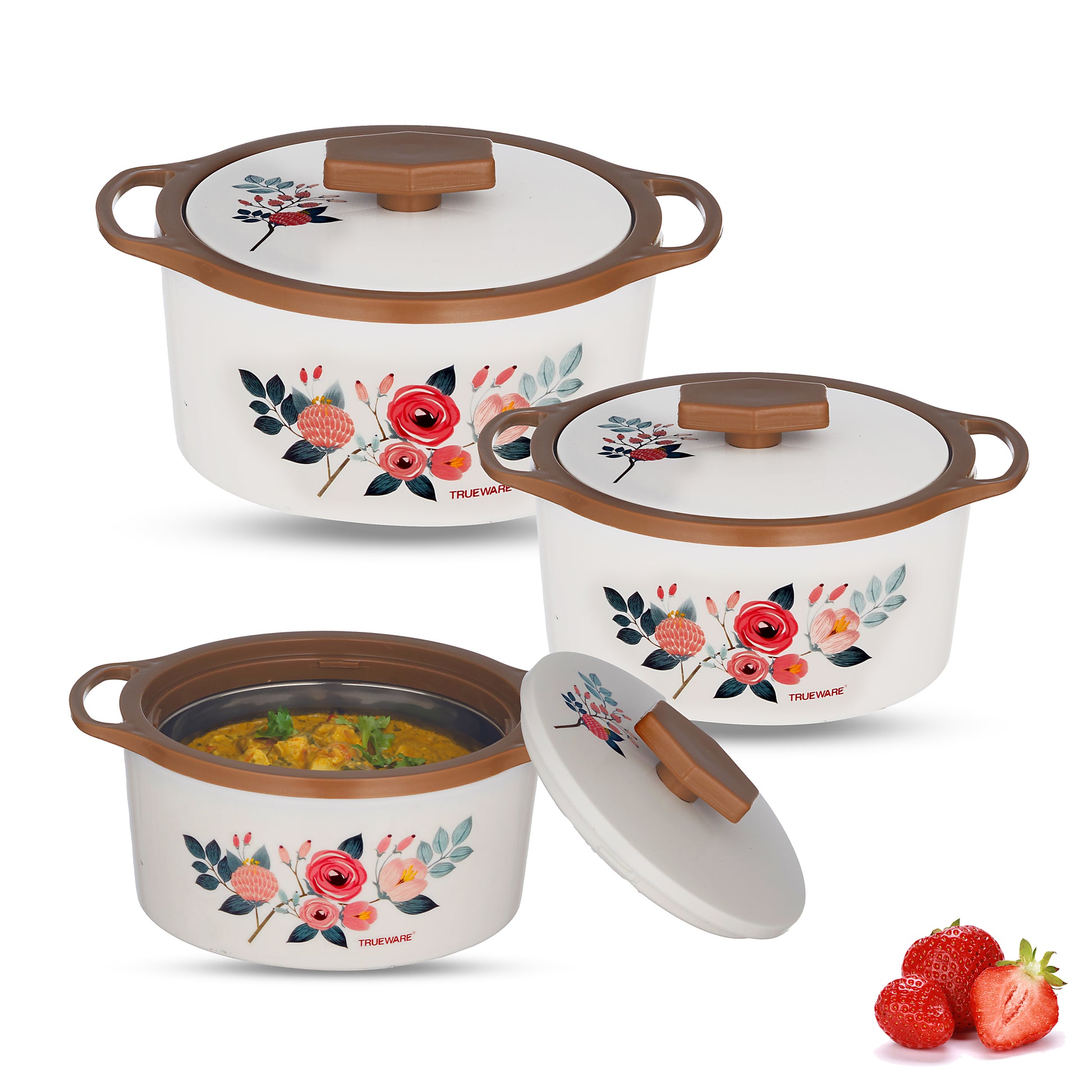 Trueware Floraa Casserole | Set of 3 | 750, 1000 & 1500 ML | Thermoware Casserole